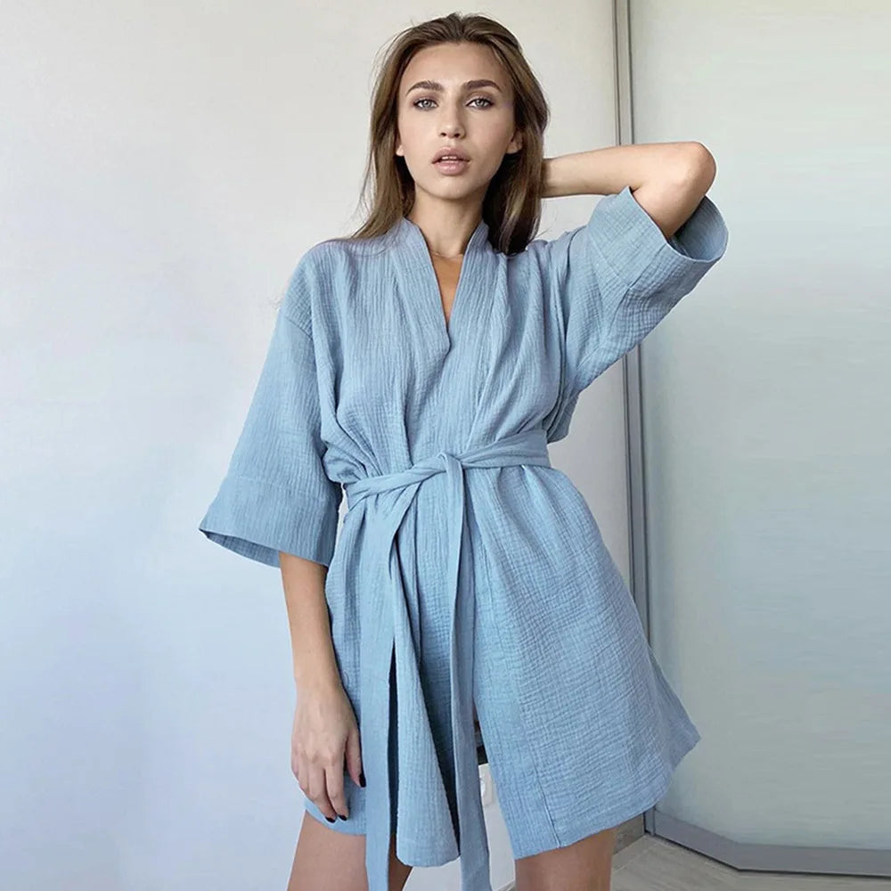 Cotton Short Nightgown Autumn Women's New Solid Color Short Sleeved Pajamas Loose Bathrobe Casual Female Nightgown for female